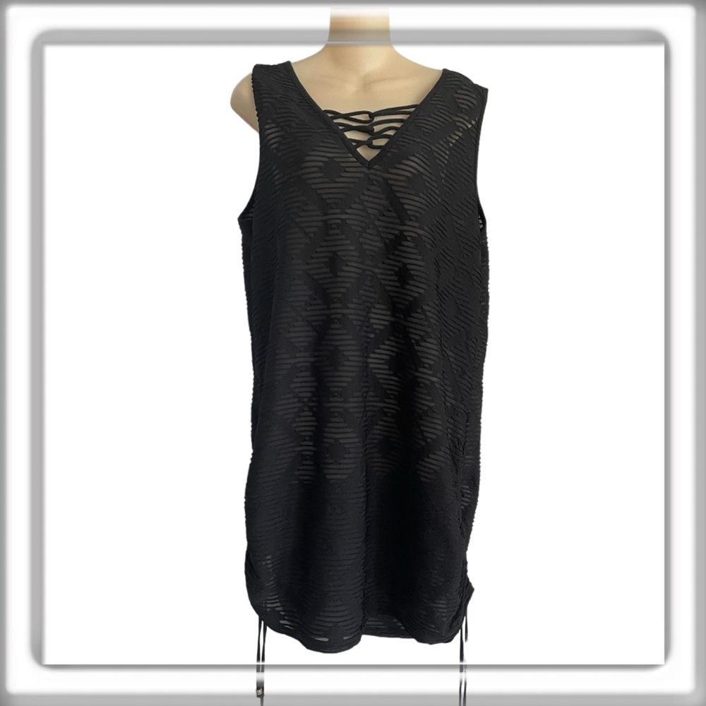 Wearabouts Swimsuit Cover Up Beach Sleeveless Sheer Black Mini Size XL